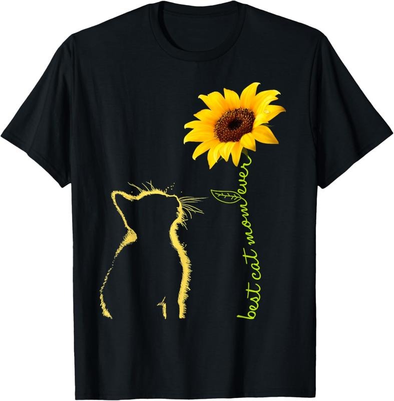 100% Cotton Best Cat Mom Ever Sunflower Cat Lover