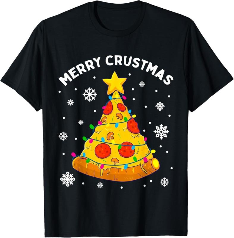 100% Cotton Merry Crustmas Pizza Tree Xmas