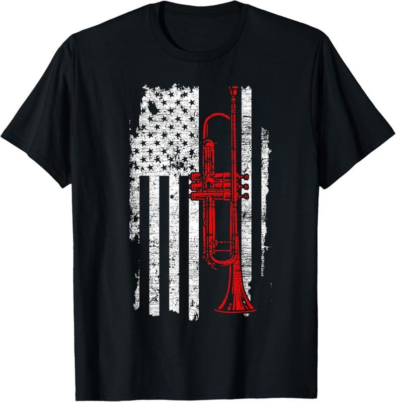 100% Cotton USA Flag Thin Red Jazz Music Trumpet