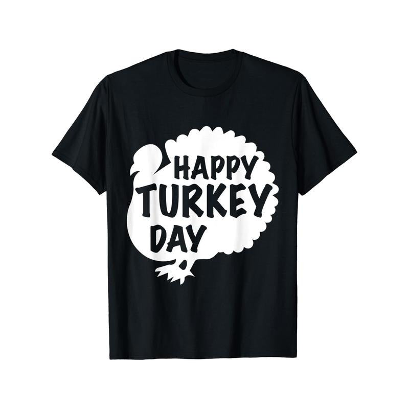 1pc Thanksgiving Turkey Casual Crew Neck Cotton Printed Short Sleeve Comfort Slight Stretch Knit Fabric Regular Fit Black Made Usa