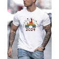 2024 Castle Print Relaxed Fit Round Neck Casual Soft Breathable Lightweight Comfortable Summer Top Outdoor Activities Castle Themed Vacation Travel Everyday Made USA