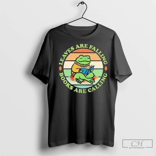 A Frog Reading A Book Leaves Are Falling Books Are Calling Long Sleve T Shirts