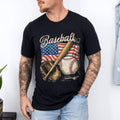American Flag Baseball Player Bat Fan Catcher Pitcher USA 100% Cotton Top Menswear