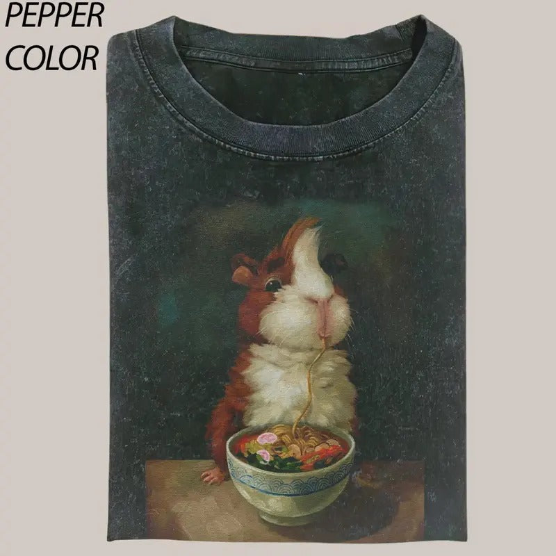 Artist Alison Friend Poster Funny Cute Animals Harajuku Guinea Pig Noodles Ramen Meme Shirts Him Her Menswear Top