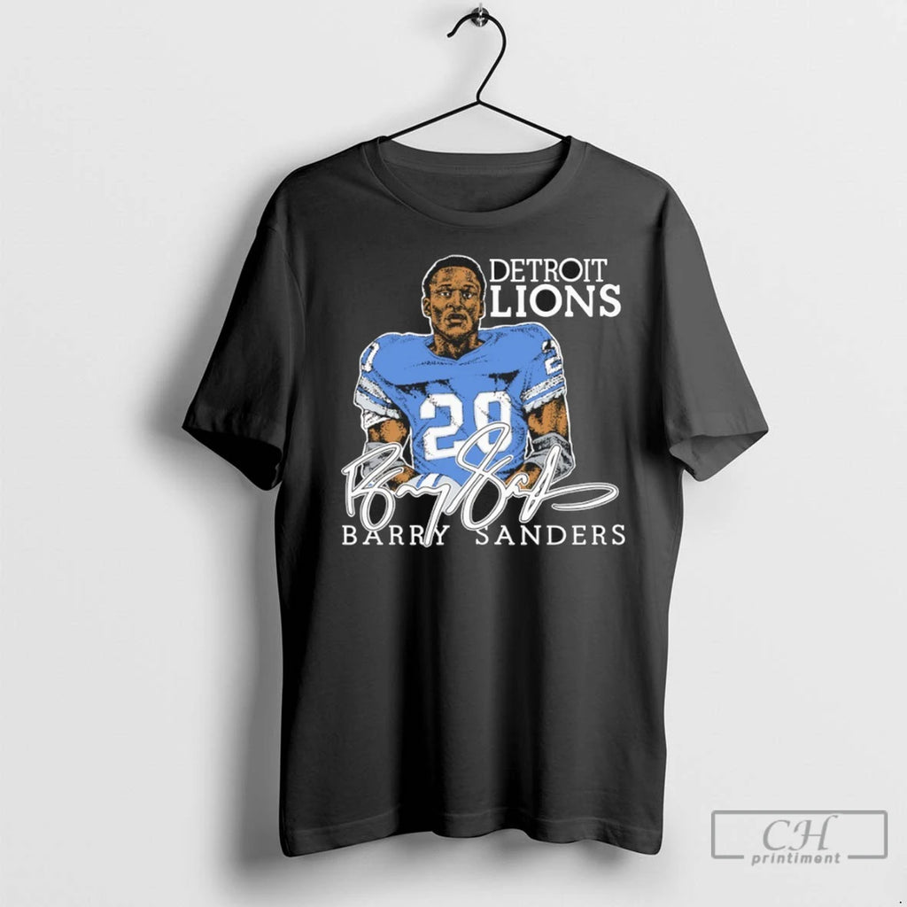 Barry Sanders Detroit Lions Player Signature Caricature T Shirts