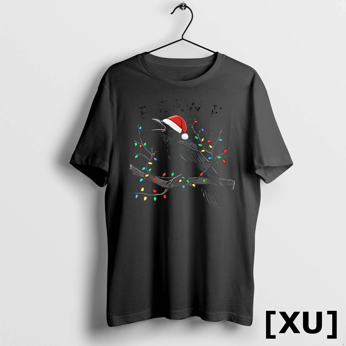 Black Crow F Caw F Funny Retro Christmas Lights Santa Hat Tshirts Sweater