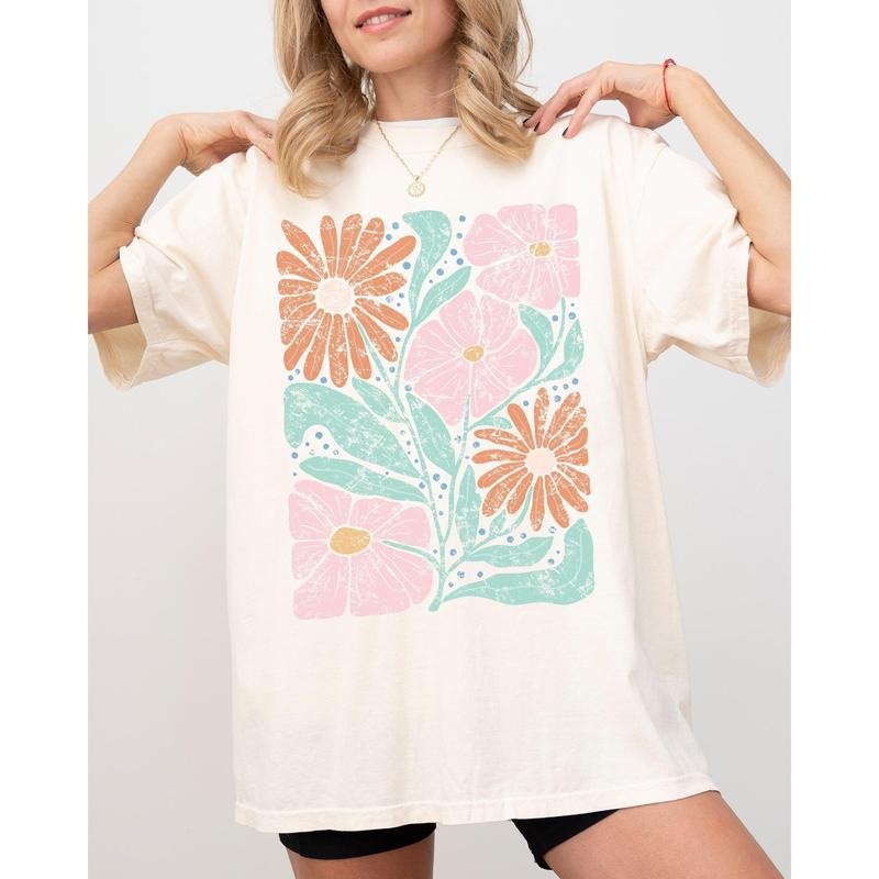 Bohemian Abstract Flowers Boho Floral Summer Gardening Festival Nature Shirt Comfort Color