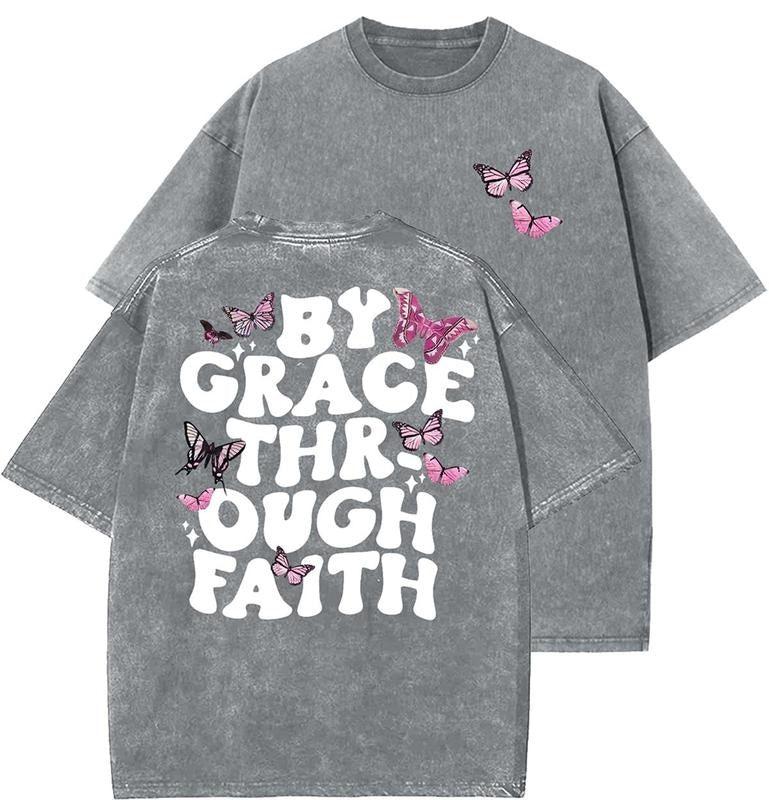 Grace Through Faith Washed Christian Vintage 90s Top Womenswear Cotton Mineral Color