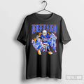 Classic Buffalo Gothic Text Skeleton Football Player 26 Running Between Blue Bison Fire