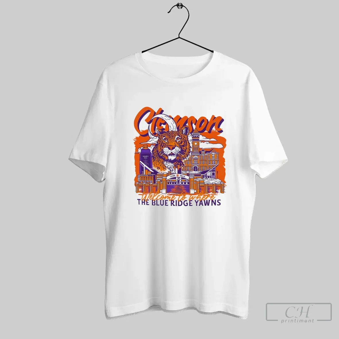 Clemson Tigers Football Welcome To Where The Blue Ridge Yawns Hand Drawn Campus Masot