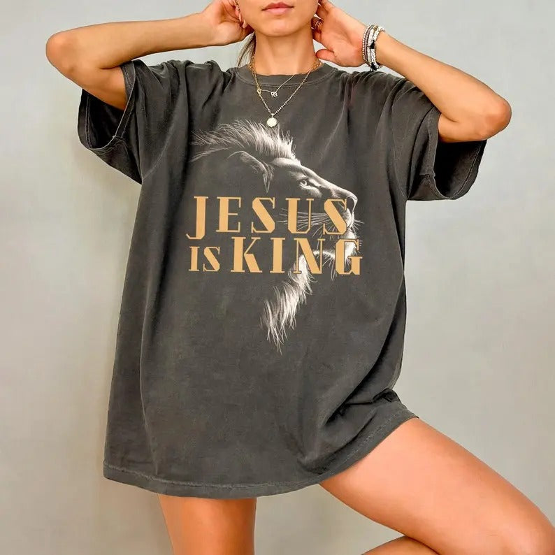 Comfort Colors Jesus Is King Shirt Christianity Comfort Colors Christian Lion Bible Verse Faith Streetwear