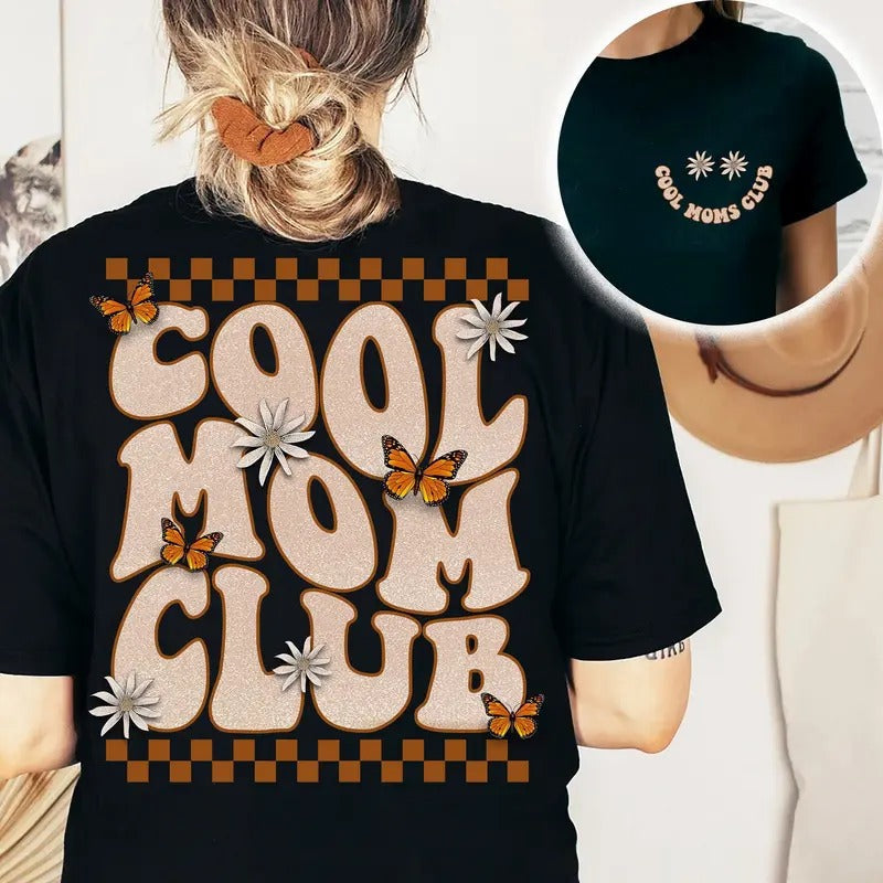 Cool Moms Club Checkered Butterfly Mom Shirt Floral Mama Shirt Vintage Mama Shirt Retro Mama Shirt Cool Mom