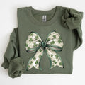 Coquette Lucky Bow Shamrock Clover Irish Lucky Charm St Patrick'S Day Crew Neck