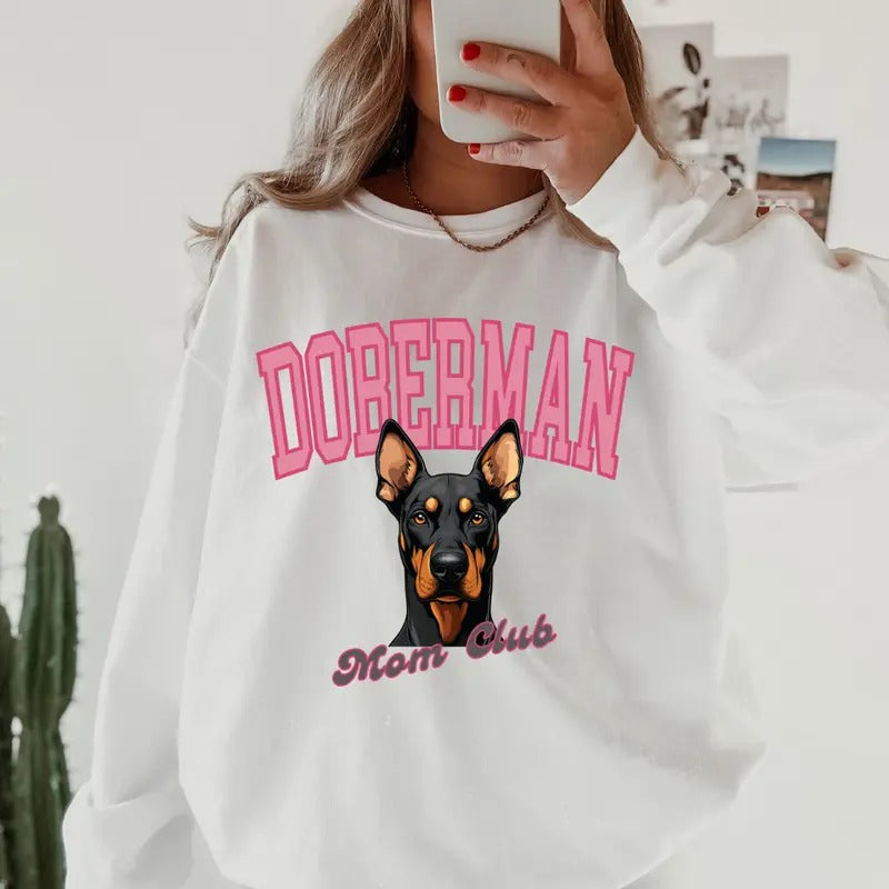 Doberman Mom Club ~ Relaxed Fit Printed USA Womenswear Casual Comfortable