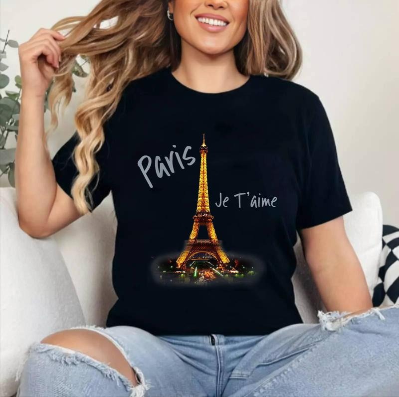 Eiffel Tower Paris Shirt Vintage I Love Paris France Shirt Cotton 100% Top Womenswear