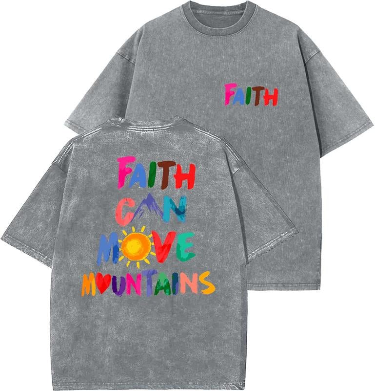 Faith Can Move Mountains Washed Christian Vintage 90s Top Womenswear Cotton Mineral Color