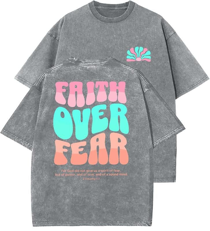 Faith Over Fear Washed Christian Vintage 90s Top Womenswear Cottonstyle{N002}6