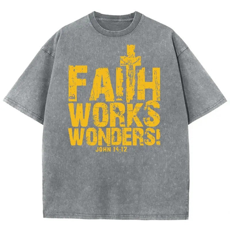 Faith Works Wonders Washed Christian Christian Jesus Vintage 90s Cotton Top Mineral Color