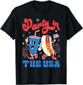 Funny 4th July Shirts Party USA Cute Soda Hotdog Patriotic 4th July Menswear Top Casual Cotton Basic