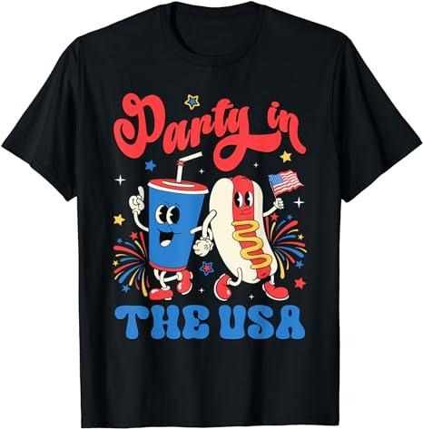 Funny 4th July Shirts Party USA Cute Soda Hotdog Patriotic 4th July Menswear Top Casual Cotton Basic