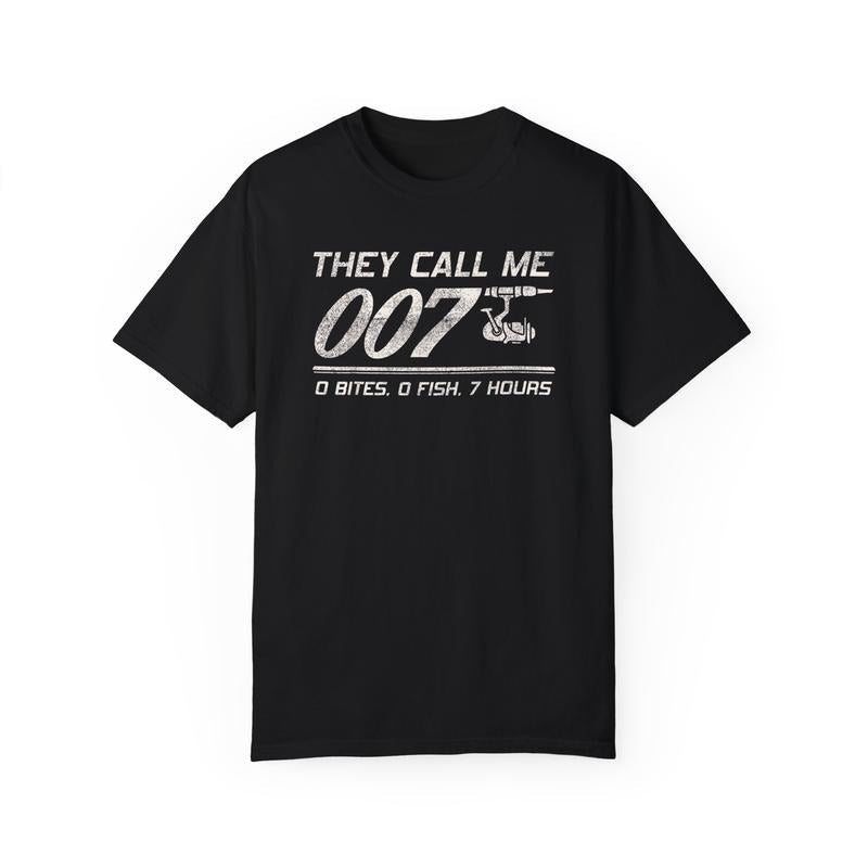 Funny Shirt Dad Fisherman Joke Dad They Call Me 007 Funny Fishing Humor Menswear Casual Cotton