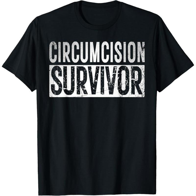 Funny Offensive Shirt Humorous Saying Humor Circumcision Survivor Funny Embarrassing Gag FGM Ironic Black Cotton Polyester Blend Short Sleeve Small Made USA