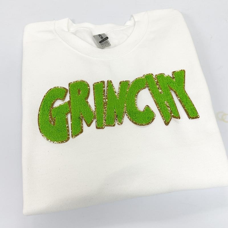 Green Chenille Patch WHITE