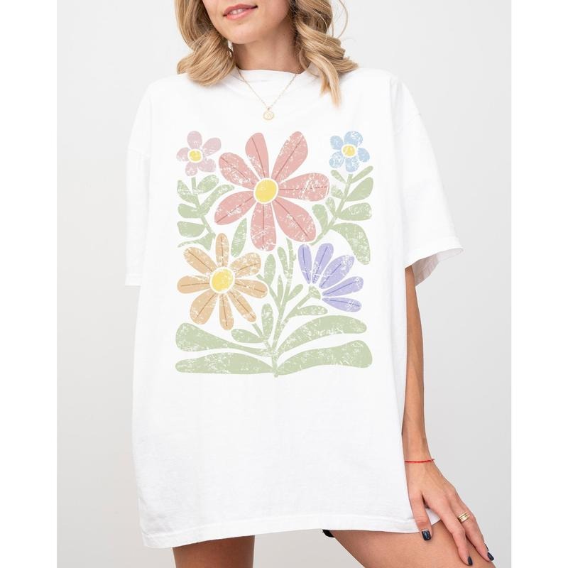 Groovy Abstract Flowers Boho Floral Summer Gardening Festival Nature Shirt Comfort Color