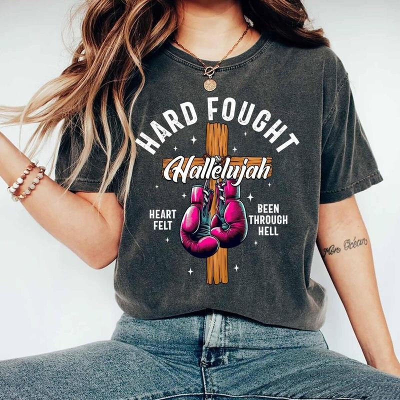 Hard Fought Hallelujah Christian Boxing Gloves Hard Fought Shirt Religious Shirt Church Lover Faith Jesus Shirt Casual Comfort