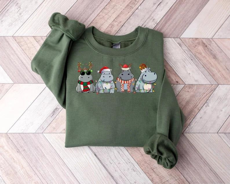 Hippopotamus Retro Hippo Light Hippo Lover Xmas Shirt Hippo Giftsstyle{N002}2