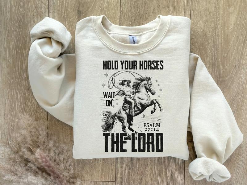 Hold Your Horses Christian Shirt Png Wait Lord Bible Verse Western Faith Based Vintage Cowboy Shirts Horse