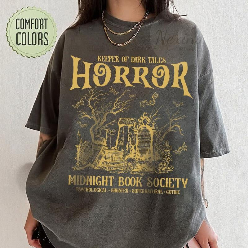 Horror Midnight Book Club Society Halloween Literary Vintage Shirt Psychic Supernatural Gothic Reader Horror Lover T Shirt