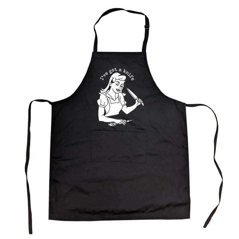 I'Ve Got Knife Cookout Apron Funny Baking Kitchen Novlety Smock Funny Aprons Apron Funny Food Cover Novelty Cooking Aprons Black