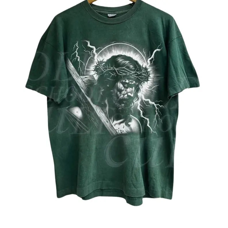 Jesus Holding Cross Vintage 90s Shirt Christian Shirt Retro Faith Jesus Shirt Retro Y2k Halftone Bible Be Light Streetwear
