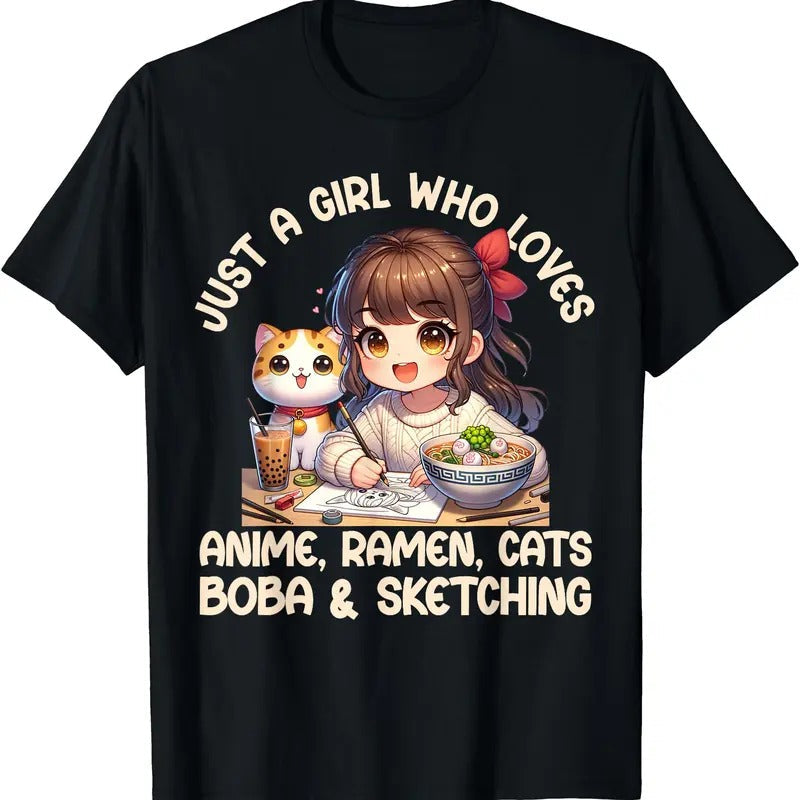 Just Girl Who Loves Anime Ramen Cats Boba Sketching
