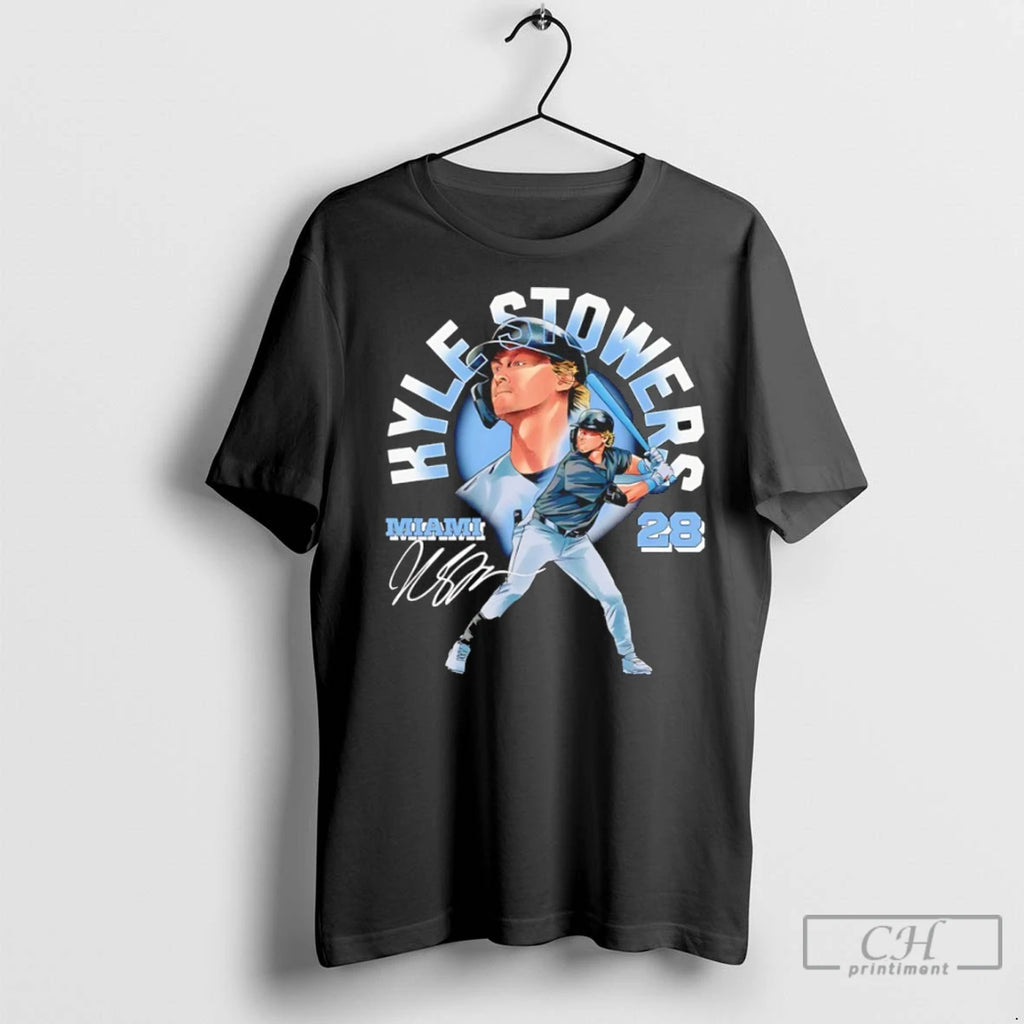 Kyle Stowers 28 Miami Marlins Number And Name Arc Autographed T Shirts