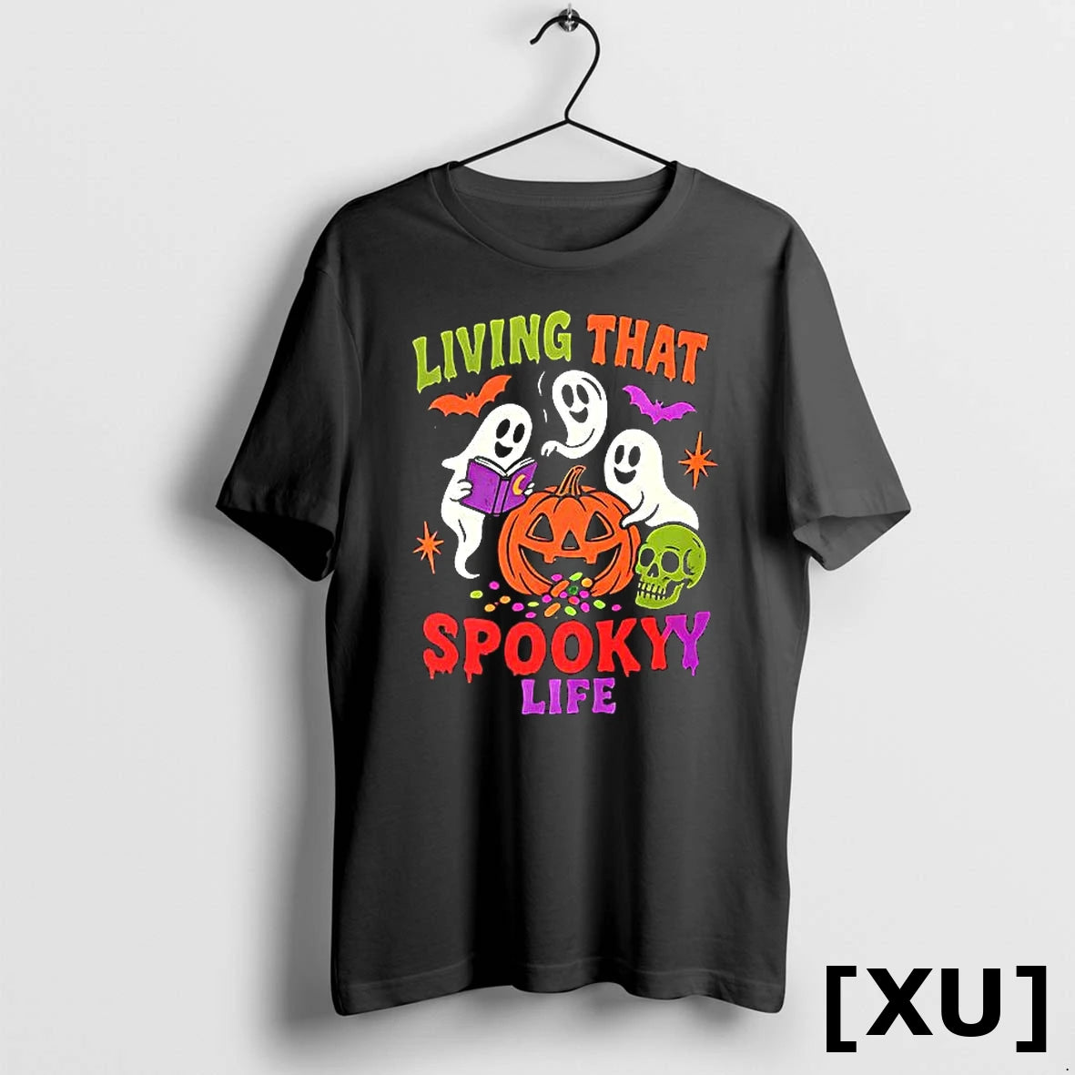Living That Spooky Life Ghost Reading Book Halloween Tshirts Sweater