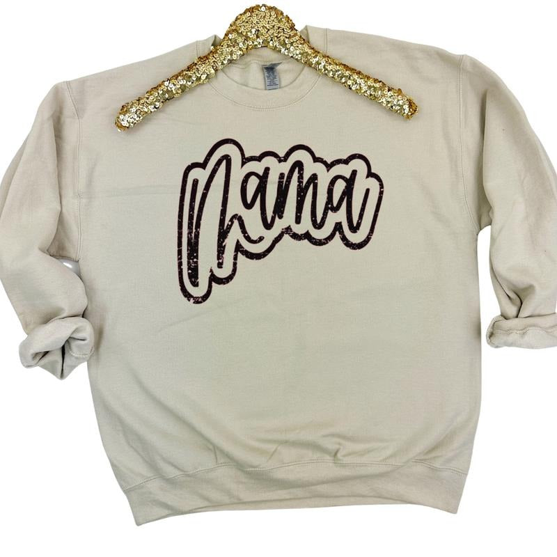 Mama Cursive Distressed Gildan SAND