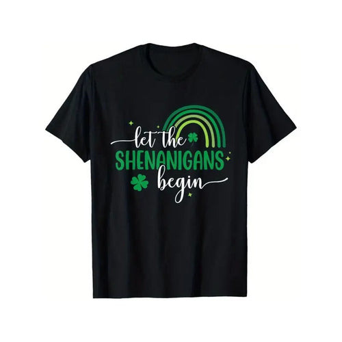 "Let Shenanigans Begin" St. Patrick'S Day 100% Cotton Black Green Shamrock Graphics Casual Crew Neck Short Sleeve Daily & Celebrations Sizes S 3XL Ware Made Usa