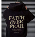 Faith Over Fear Slogan Print Drawstring Street Casual Regular Fit Long Sleeve Pocket Hooded Fall & Winter Top Daily Vintage