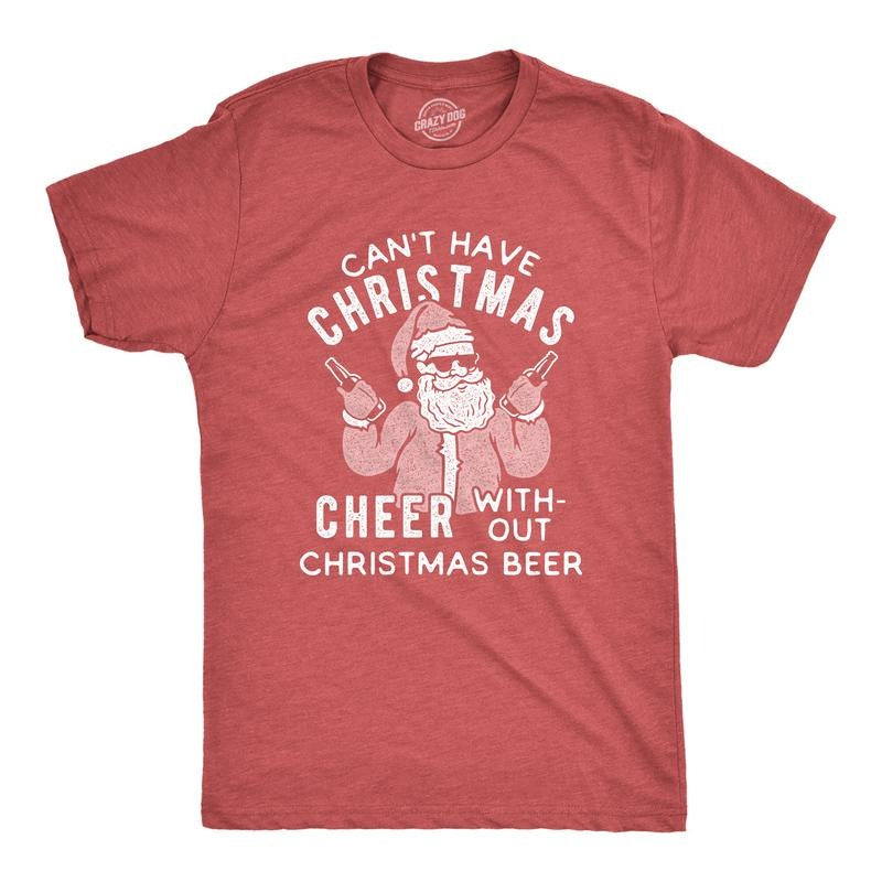 Can'T Have Cheer Without Beer Funny Santa Claus Xmas Party Funny Cool Soft Casual Menswear Funny Beer Short Red