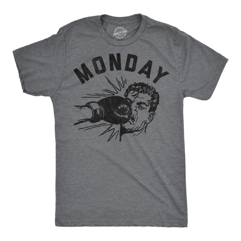 Funny Monday Face Punch Sarcastic Boxing Novelty Funny Cool Soft Casual Menswear Funny Sarcastic Short Sleeve Novelty Guys Dark Grey