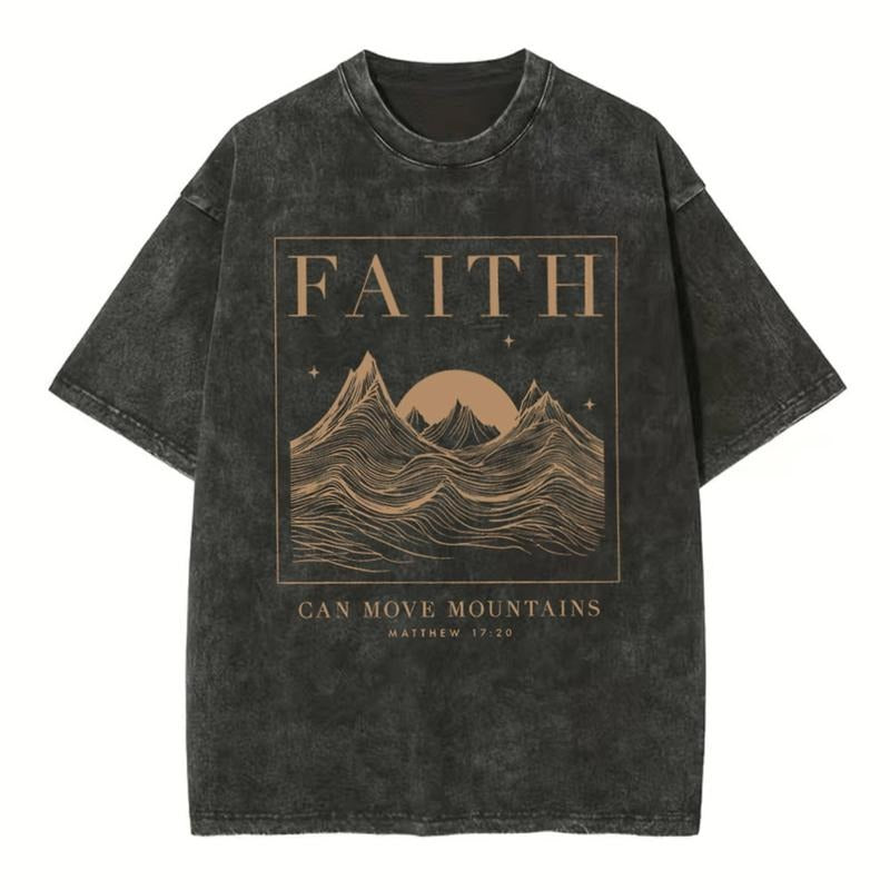 [ Mineral Wash ] Faith Can Move Mountain Christian Washed Jesus Washed Shirt
