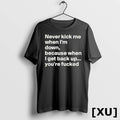 Never Kick Me When Im Down Because When I Get Back Up Youre Fcked Tshirts