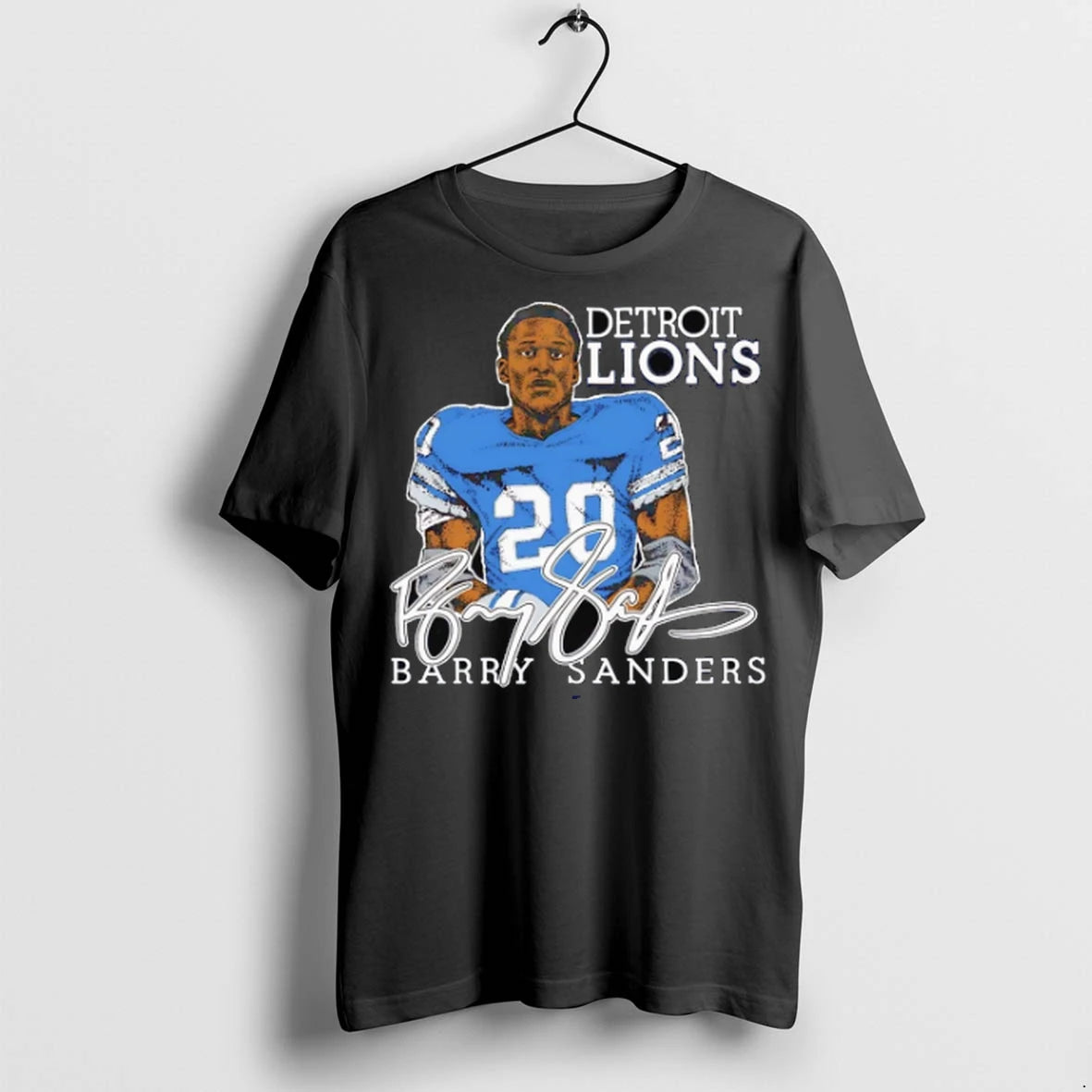 Official Barry Sanders Caricature Signature Detroit Lions Tshirts Sweater