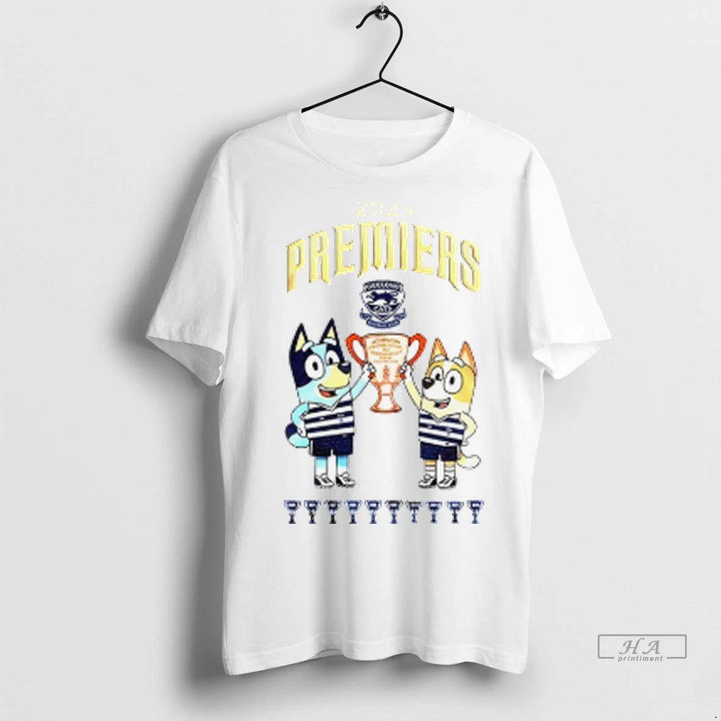 Official Bluey And Bingo Geelong Cats Football Afl 2025 Premiers Tshirts Sweater
