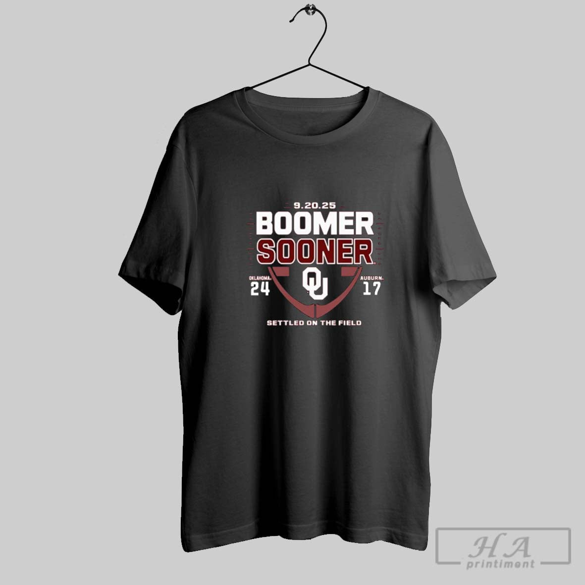 Official Boomer Sooner Settled On The Field Oklahoma Sooners 24 17 Auburn Tigers Score Tee