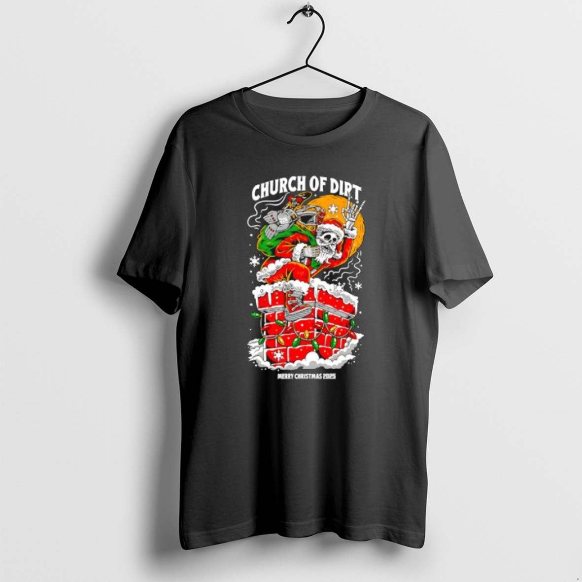 Official Church Of Dirt Skeletal Santa Claus Merry Christmas 2025