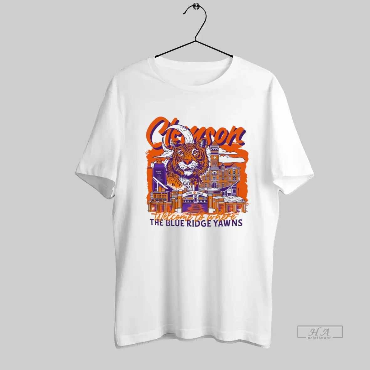 Official Clemson Tigers Football Welcome To Where The Blue Ridge Yawns Hand Drawn Campus Masot