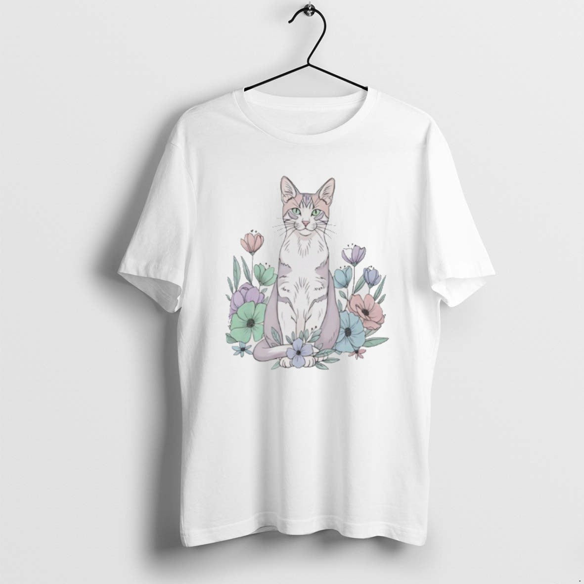 Official Cute Sitting Cat In Floral Garden Watercolor
